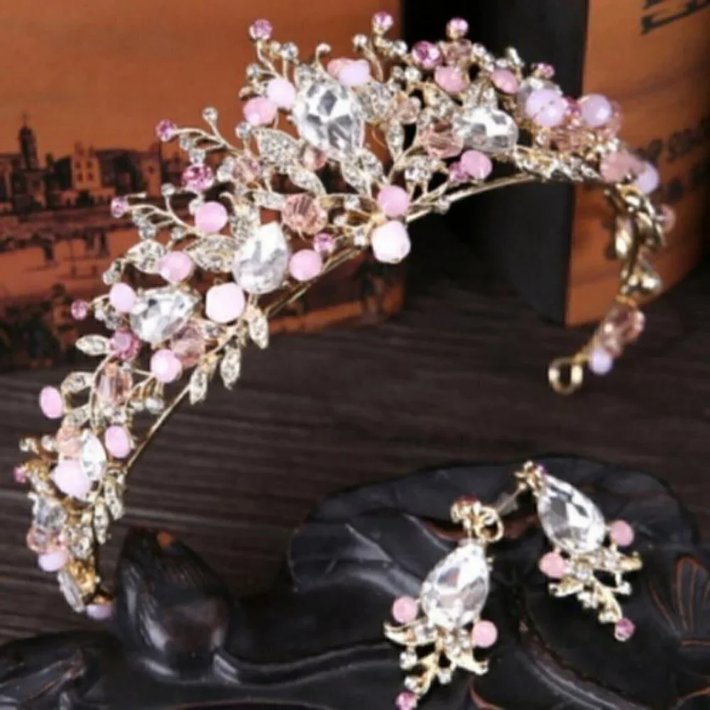 Diadem+earring Crown wedding Tiara jewelry